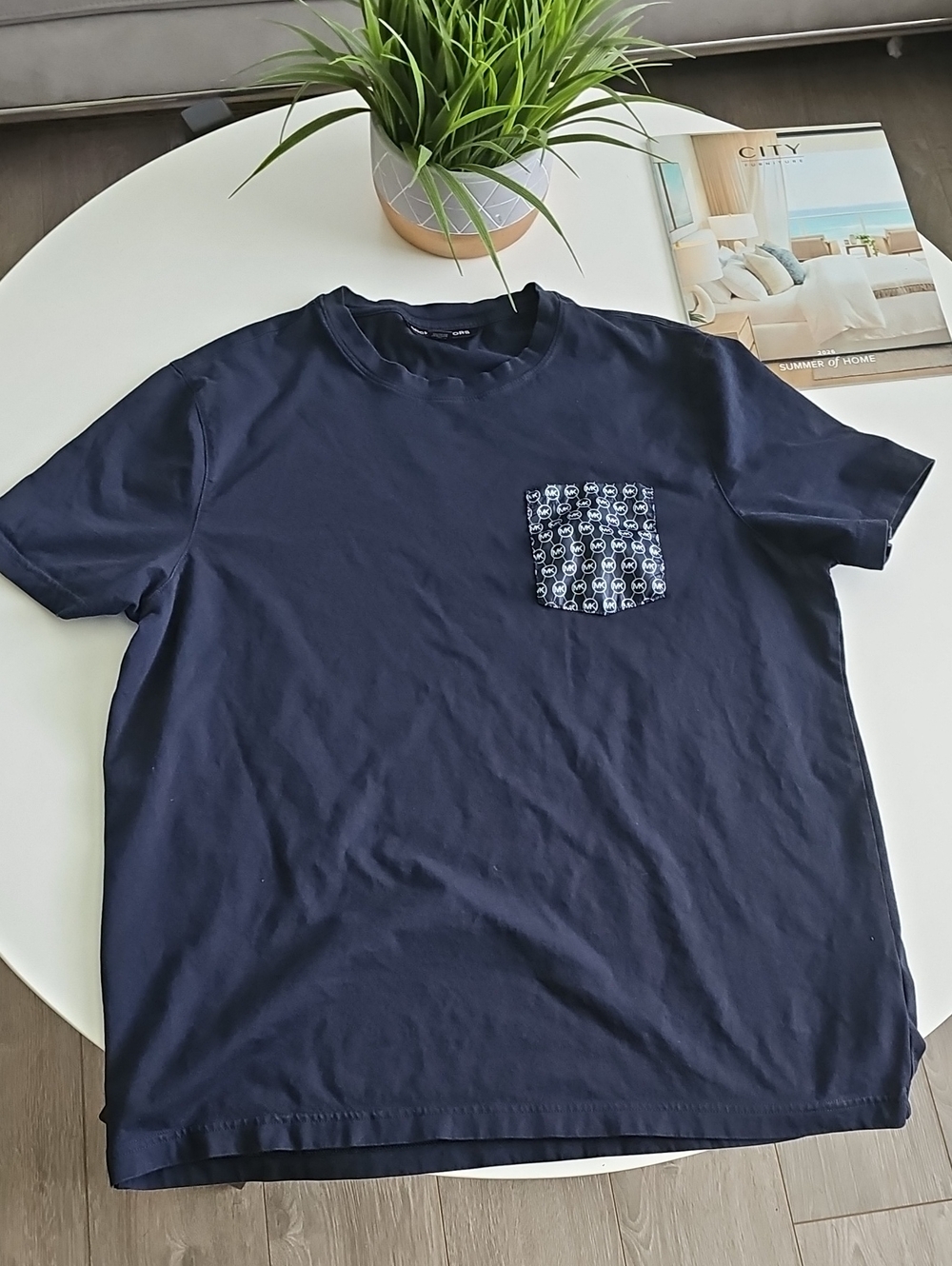 Michael Kors Navy Short-Sleeve Pocket Tee with Patterned Pocket